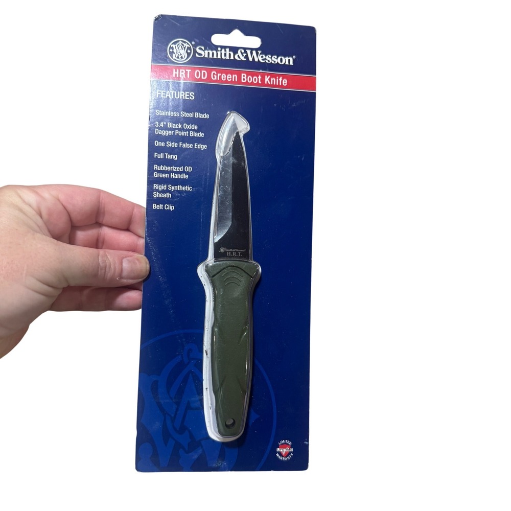 Smith & Wesson HRT OD Green Boot Knife 3.4in Black Oxide Dagger Blade 1189664